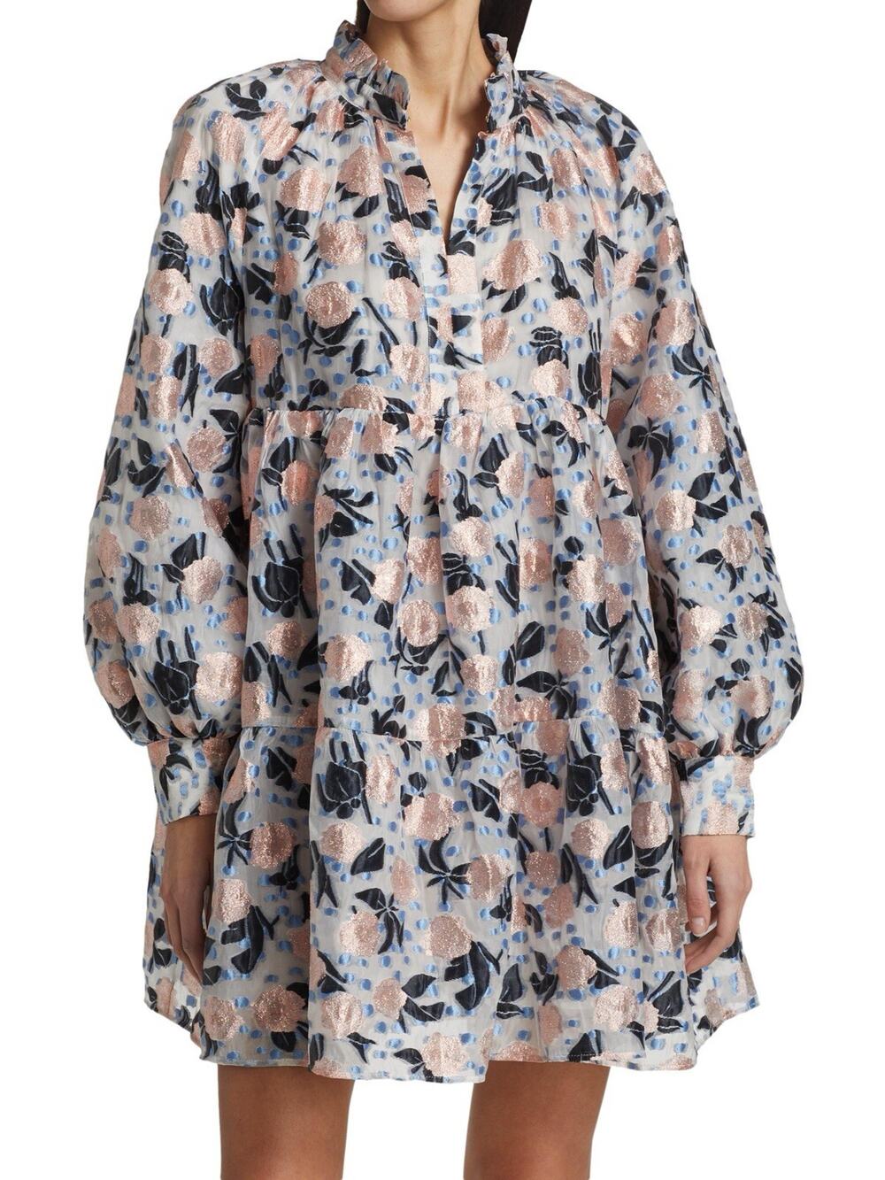Stine Goya Jasmine Metallic Floral Brocade Dress Romantic Coquette Size Large
